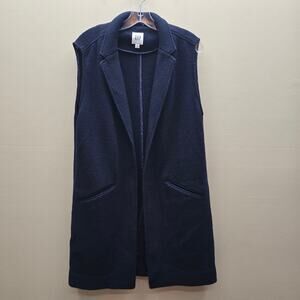 Gap Long Line Wool Blend Open Front Vest Long Coat Navy Blue Size Medium